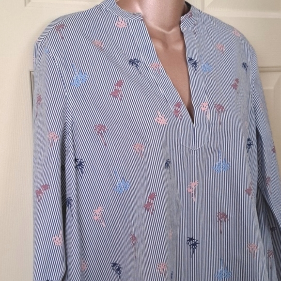 Bonobos Blue Palm Party Stripe Pegasus Pullover Shirt Blouse Size Medium - Picture 3 of 9